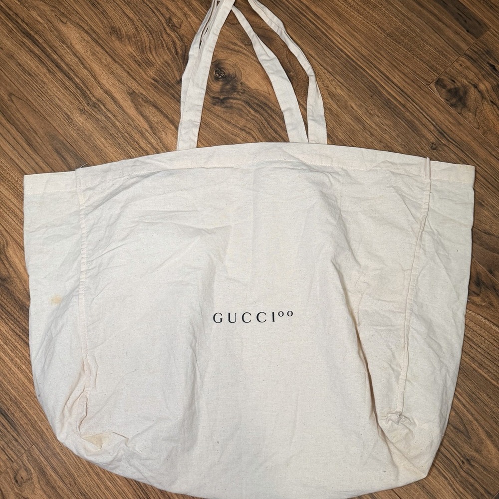 Gucci Reusable Canvas Tote Shopping Shoulder Bag Cotton Double Side Print Large